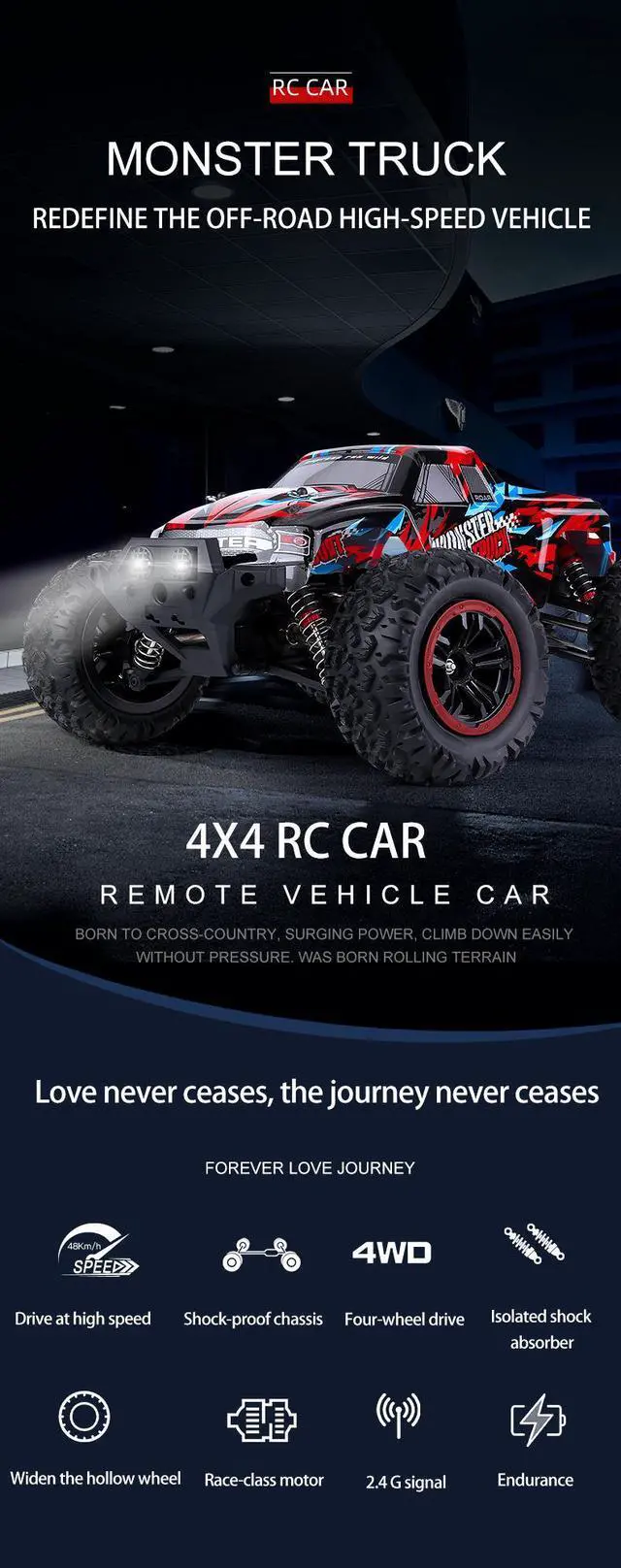Alt view image 2 of 7 - High-Speed LARGE RC 4WD All-Terrain Vehicle: 1:12 Off-Road Sedan Racing Model 70KM/H! 44MILE/H