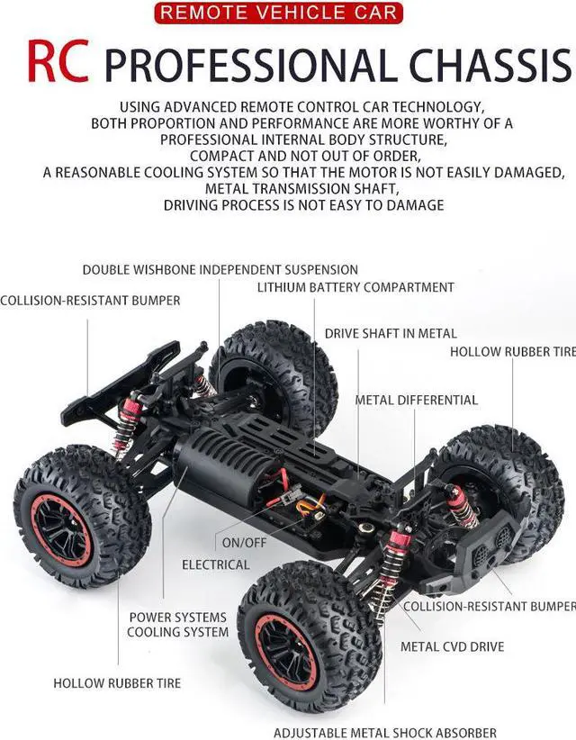 Alt view image 6 of 7 - High-Speed LARGE RC 4WD All-Terrain Vehicle: 1:12 Off-Road Sedan Racing Model 70KM/H! 44MILE/H