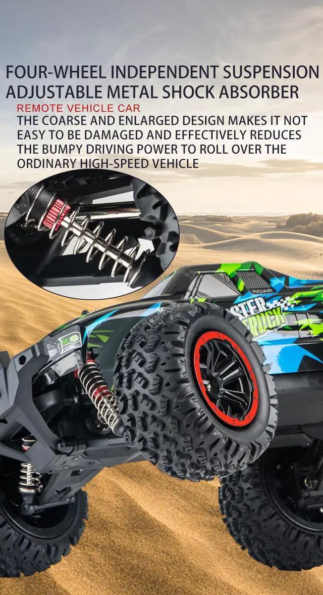 Alt view image 3 of 7 - High-Speed LARGE RC 4WD All-Terrain Vehicle: 1:12 Off-Road Sedan Racing Model 70KM/H! Green 44MILE/H