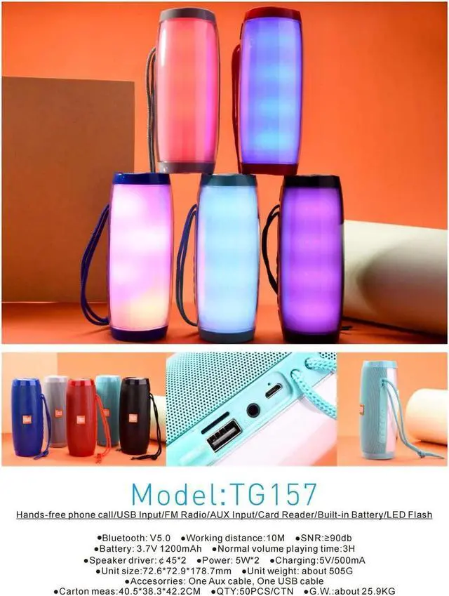 Alt view image 4 of 5 - Bluetooth Speaker Wireless Waterproof Stereo Bass USB/TF/FM Radio coloful light Blue