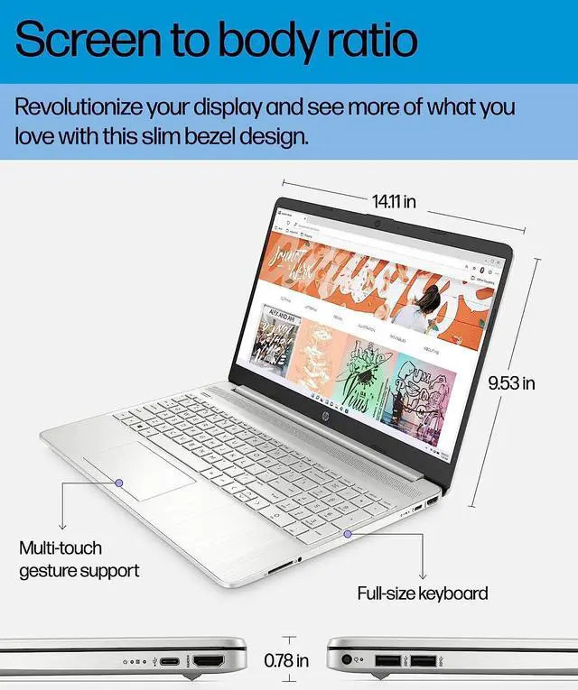Alt view image 6 of 7 - HP 15 Laptop, 15.6 HD Display, AMD Ryzen 7 5700U 8 cores Processor, AMD Radeon Graphics, 32GB DDR4  1TB PCIe SSD, Full-Size Keyboard, Wi-Fi 6 & Bluetooth, Windows 11 Pro