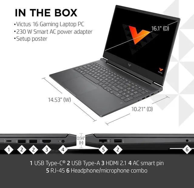 Alt view image 6 of 7 - HP Victus 16 Laptop, 16.1" FHD 144Hz Display, Intel Core i7-13700HX 16-cores Processor, NVIDIA GeForce RTX 4060 (8GB GDDR6), 16GB DDR5  2TB PCIe SSD, Wi-Fi 6, Backlit KB, HDMI, Windows 11