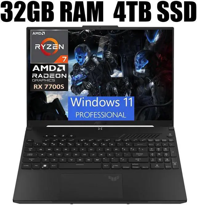 Main image of ASUS TUF A16 Gaming Laptop, 16" FHD+ 165Hz Display, AMD Octa-core Ryzen 7 7735HS Processor, AMD Radeon RX 7700S 8GB Graphic, Backlit Keyboard, 720p Webcam, 32GB DDR5  4TB  PCIe SSD, Windows 11 Pro