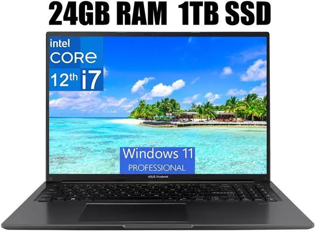 Main image of ASUS Vivobook 16 Laptop, 16" WUXGA (1920 X 1200) Display, Intel Core i7-1255U 10 Cores Processor, Intel Iris Xe Graphics, Webcam, HDMI, Wi-Fi, 24GB DDR4  1TB PCIe SSD, Windows 11 Pro
