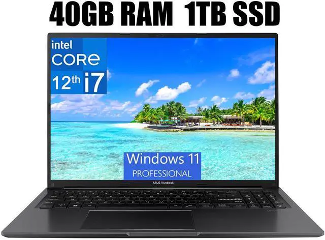 Main image of ASUS Vivobook 16 Laptop, 16" WUXGA (1920 X 1200) Display, Intel Core i7-1255U 10 Cores Processor, Intel Iris Xe Graphics, Webcam, HDMI, Wi-Fi, 40GB DDR4  1TB PCIe SSD, Windows 11 Pro