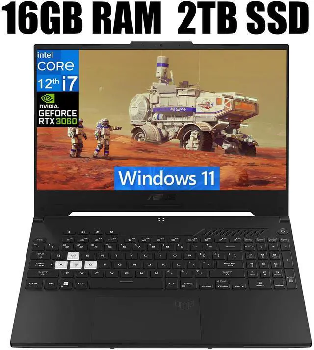 Main image of ASUS TUF Dash 15 Gaming Laptop, 15.6" 144Hz FHD Display, Intel Core i7-12650H 10 cores Processor, NVIDIA GeForce RTX 3060 6GB GDDR6, Thunderbolt 4, 16GB DDR5  2TB PCIe SSD, Windows 11