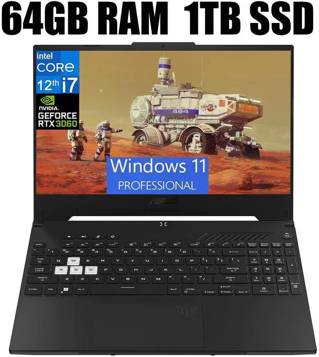 Main image of ASUS TUF Dash 15 Gaming Laptop, 15.6" 144Hz FHD Display, Intel Core i7-12650H 10 cores Processor, NVIDIA GeForce RTX 3060 6GB GDDR6, Thunderbolt 4, 64GB DDR5  1TB PCIe SSD, Windows 11 Pro