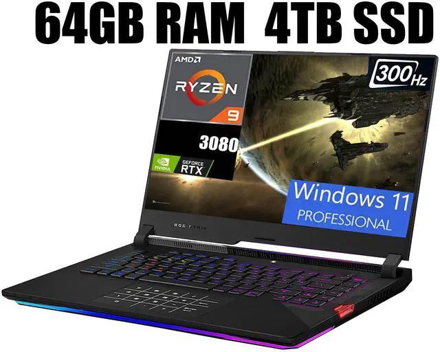 Main image of ASUS ROG Strix 15 Gaming Laptop, 15.6" 300Hz FHD Display, AMD Ryzen 9 5900HX 8 cores Processor, NVIDIA GeForce RTX 3080 8GB GDDR6, RGB Keyboard, 64GB DDR4  4TB PCIe SSD, Windows 11 Pro