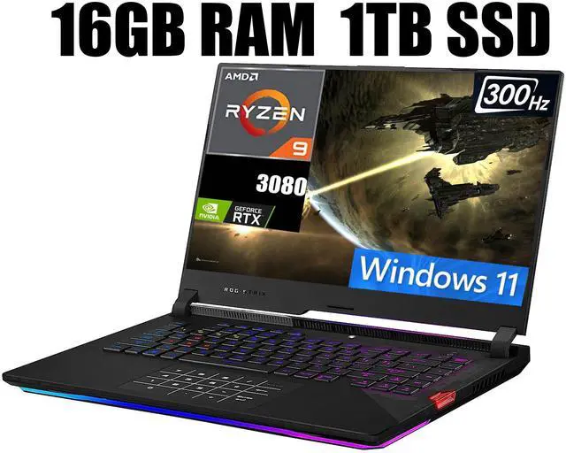 Main image of ASUS ROG Strix 15 Gaming Laptop, 15.6" 300Hz FHD Display, AMD Ryzen 9 5900HX 8 cores Processor, NVIDIA GeForce RTX 3080 8GB GDDR6, RGB Keyboard, 16GB DDR4  1TB PCIe SSD, Windows 11