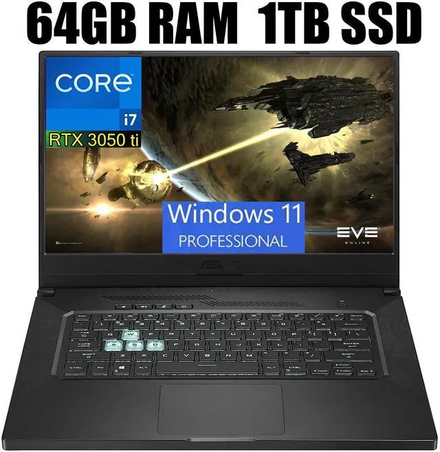 Main image of ASUS TUF Dash 15 Ultra Slim Gaming Laptop, 15.6" 144Hz FHD, Intel Core i7-11370H 4 cores, NVIDIA GeForce RTX 3050 Ti 4GB GDDR6, Wi-Fi 6, Thunderbolt 4, 64GB DDR5  1TB PCIe SSD, Windows 11 Pro
