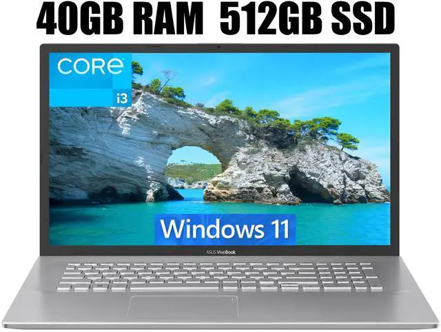 Main image of ASUS Vivobook 17 Laptop, 17.3" FHD (1920x1080) Display, Intel Core i3-1220P 10 Core Processor, Intel UHD Graphics, Wi-Fi 6, Bluetooth, Silver, 40GB DDR4  512GB PCIe SSD, Windows 11