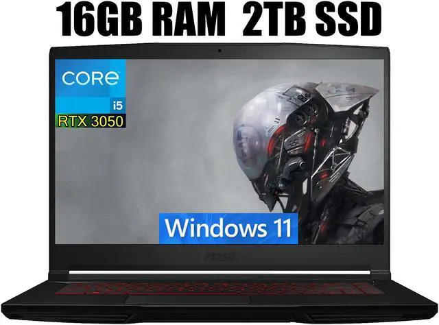 Main image of MSI GF63 Thin 15 Gaming Laptop, 15.6" FHD 144Hz, Intel Core i5-11400H 6 Cores Processors, GeForce RTX 3050 4 GB GDDR6, Wi-Fi 6 + Bluetooth, 16GB DDR4  2TB PCIe SSD, Windows 11