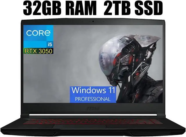 Main image of MSI GF63 Thin 15 Gaming Laptop, 15.6" FHD 144Hz, Intel Core i5-11400H 6 Cores Processors, GeForce RTX 3050 4 GB GDDR6, Wi-Fi 6 + Bluetooth, 32GB DDR4  2TB PCIe SSD, Windows 11 Pro