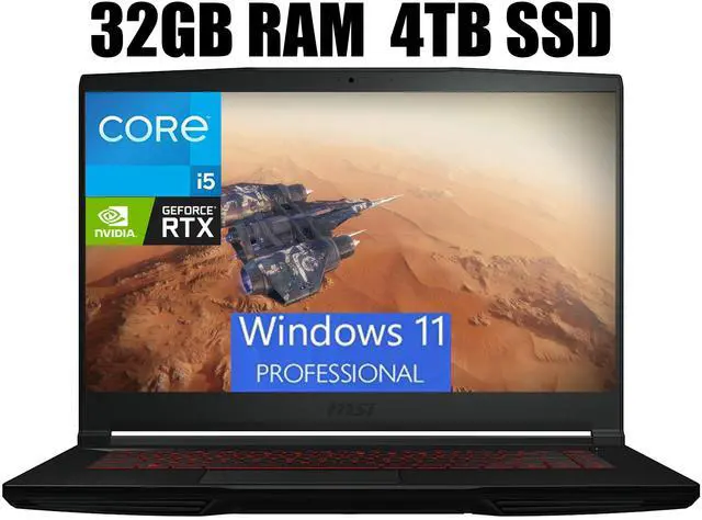 Main image of MSI Thin GF63 15 Gaming Laptop, 15.6" FHD 144Hz Display, Intel Core i5-12450H 10 cores Up to 4.7 GHz Processor, GeForce RTX 2050 4 GB, Cooler Boost 5, 32GB DDR4  4TB PCIe SSD, Windows 11 Pro