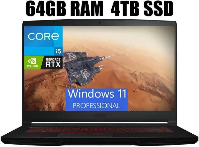 Main image of MSI Thin GF63 15 Gaming Laptop, 15.6" FHD 144Hz Display, Intel Core i5-12450H 10 cores Up to 4.7 GHz Processor, GeForce RTX 2050 4 GB, Cooler Boost 5, 64GB DDR4  4TB PCIe SSD, Windows 11 Pro