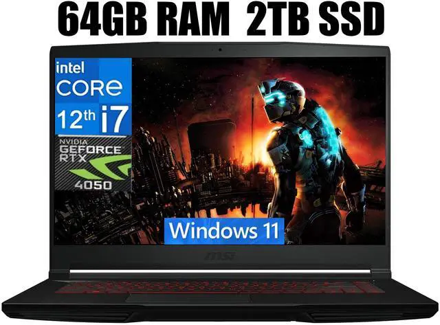 Main image of MSI Thin GF63 15 Gaming Laptop, 15.6" FHD 144Hz, Intel Core i7-12650H 10-Cores Processor, GeForce RTX 4050 6GB GDDR6 Graphics, Type-C, Cooler Boost 5, 64GB DDR4  2TB PCIe SSD, Windows 11