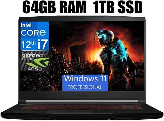 Main image of MSI Thin GF63 15 Gaming Laptop, 15.6" FHD 144Hz, Intel Core i7-12650H 10-Cores Processor, GeForce RTX 4050 6GB GDDR6 Graphics, Type-C, Cooler Boost 5, 64GB DDR4  1TB PCIe SSD, Windows 11 Pro