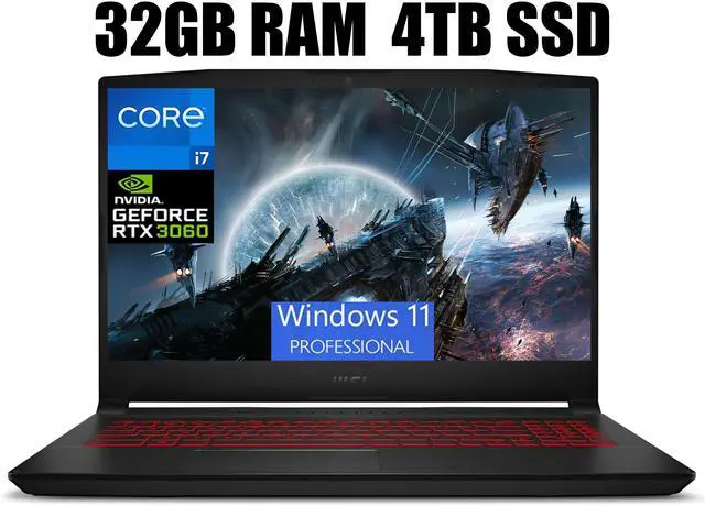 Main image of MSI Katana GF66 15 Gaming Laptop, 15.6" FHD 144Hz Display, Intel Core i7-11800H 8 Core Processor, NVIDIA GeForce RTX 3060 6GB GDDR6, Wi-Fi 6, Backlit Keyboard, 32GB DDR4  4TB PCIe SSD, Windows 11 Pro