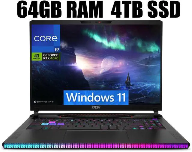 Main image of MSI Raider GE68HX 16 Gaming Laptop, 16" 4K UHD Display, Intel Core i9-14900HX 24 Core Processor, NVIDIA GeForce RTX 4070 8GB GDDR6, Thunderbolt 4, 64GB DDR5  4TB PCIe SSD, Windows 11