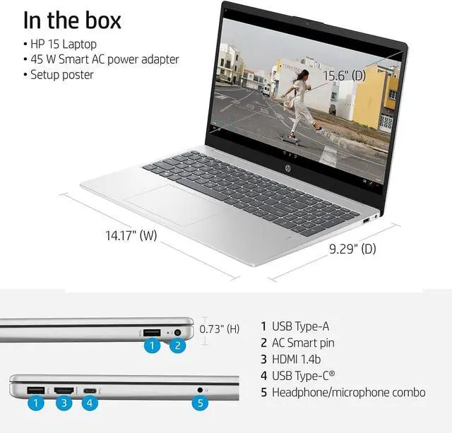 Alt view image 6 of 6 - HP 15 Laptop, 15.6" FHD (1920 x 1080) Display, 11th Gen Intel Core i5-1135G7 4 cores Processor, Intel Iris Xe Graphics, Bluetooth, HDMI, 16GB DDR4  2TB PCIe SSD, Windows 11