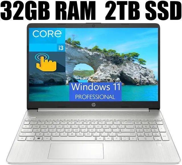 Main image of HP 15 Laptop, 15.6" HD Touchscreen, Intel Core i3-1115G4 2 Cores Processor, Intel UHD Graphics, WiFi, Bluetooth, Numeric Keypad, 32GB DDR4  2TB PCIe SSD, Windows 11 Pro