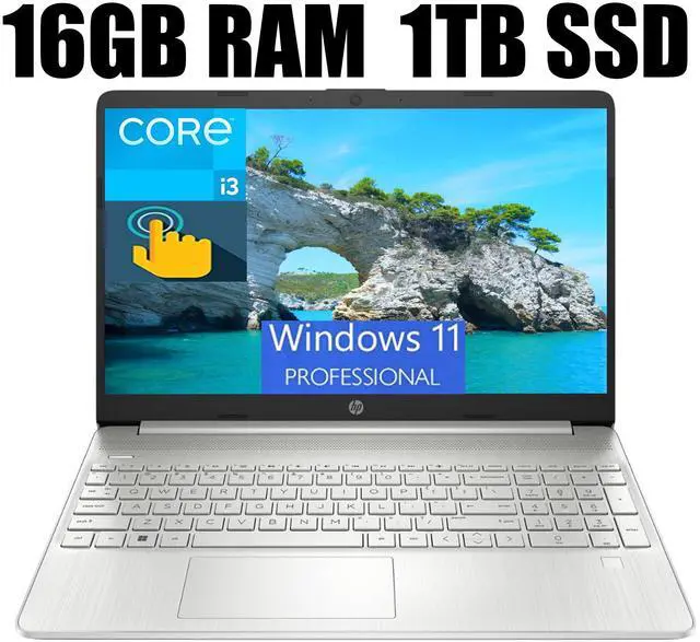 Main image of HP 15 Laptop, 15.6" HD Touchscreen, Intel Core i3-1115G4 2 Cores Processor, Intel UHD Graphics, WiFi, Bluetooth, Numeric Keypad, 16GB DDR4  1TB PCIe SSD, Windows 11 Pro