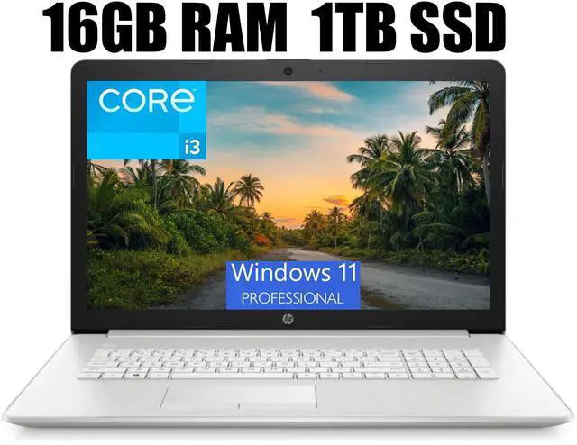 Main image of HP 17 Business Laptop, 17.3" Full HD Display, 11th Gen Intel Core i3-1115G4 Dual-Core Processor, Intel UHD Graphics, HDMI, Wi-Fi, Bluetooth, Webcam, 16GB DDR4  1TB PCIe SSD, Windows 11 Pro