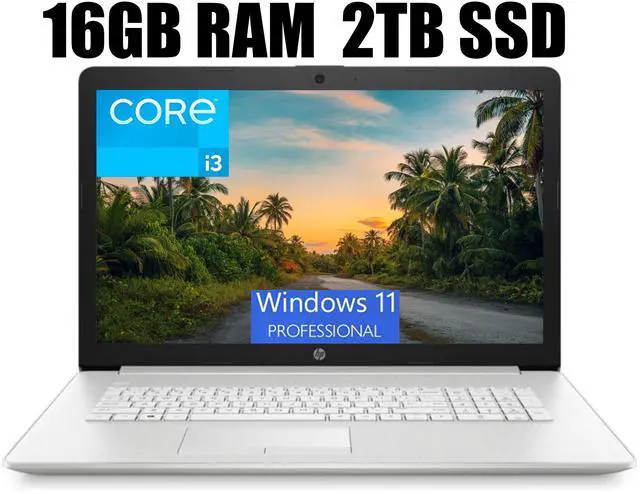 Main image of HP 17 Business Laptop, 17.3" Full HD Display, 11th Gen Intel Core i3-1115G4 Dual-Core Processor, Intel UHD Graphics, HDMI, Wi-Fi, Bluetooth, Webcam, 16GB DDR4  2TB PCIe SSD, Windows 11 Pro