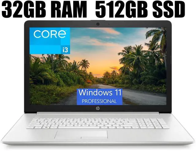 Main image of HP 17 Business Laptop, 17.3" Full HD Display, 11th Gen Intel Core i3-1115G4 Dual-Core Processor, Intel UHD Graphics, HDMI, Wi-Fi, Bluetooth, Webcam, 32GB DDR4  512GB PCIe SSD, Windows 11 Pro