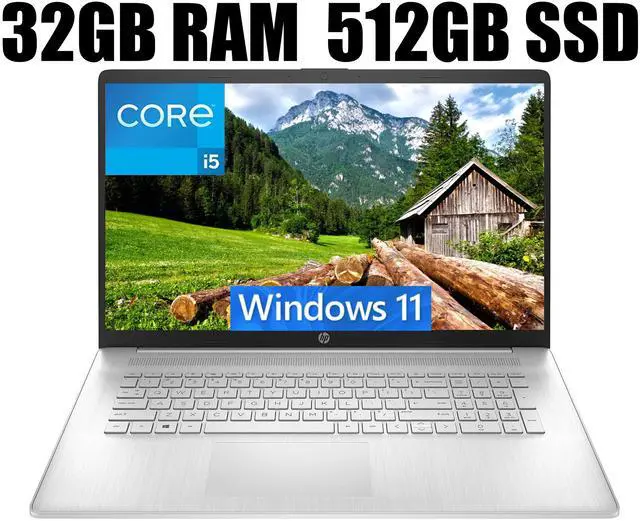 Main image of HP 17 Laptop, 17.3" Full HD (1920 x 1080) Display, Intel Core i5-1135G7 Quad-Core Processor, Intel Iris Xe Graphics, Wi-Fi and Bluetooth, 32GB DDR4  512GB PCIe SSD, Windows 11