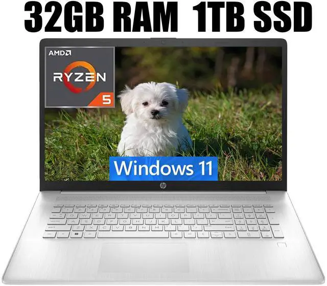 Main image of HP 17 Laptop, 17.3" FHD (1920 x 1080) Display, AMD Ryzen 5 5500U 6 Cores Processor, AMD Radeon Graphics, Webcam, HDMI, Wi-Fi, 32GB DDR4  1TB PCIe SSD, Windows 11