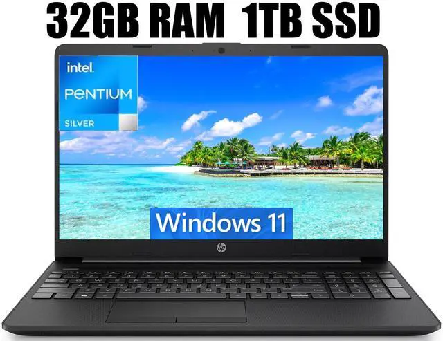 Main image of HP 15 Laptop, 15.6" HD Display, Intel Pentium N5030 4 cores Processor, Intel UHD Graphics, Media Card Reader, Wi-Fi, 32GB DDR4  1TB PCIe SSD, Windows 11