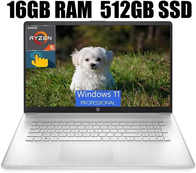 Main image of HP 17 Laptop, 17.3" HD+ (1600 x 900) Touchscreen, AMD Ryzen 5 5500U 6 cores Processor, AMD Radeon Graphics, Wi-Fi, Bluetooth, 720p HD Camera, 16GB DDR4  512GB PCIe SSD, Windows 11 Pro