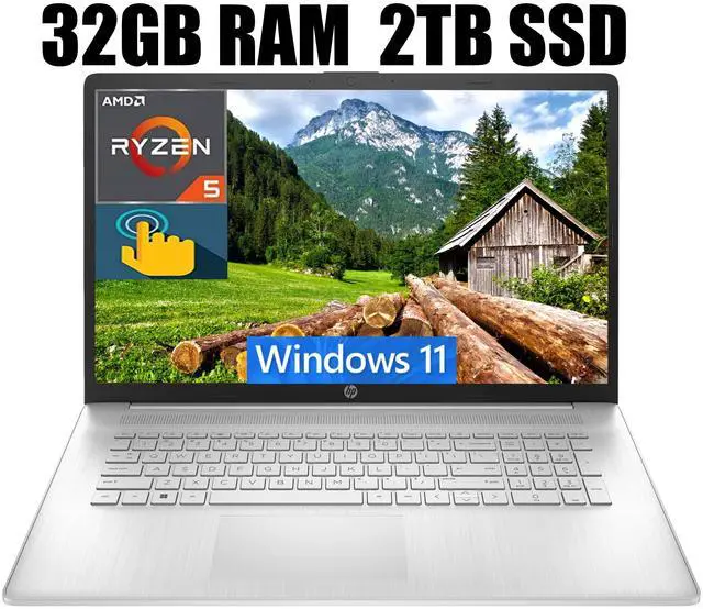 Main image of HP 17 Laptop, 17.3" HD Touchscreen, AMD Ryzen 5 7530U (6-Core) Processor, AMD Radeon Graphics, Wi-Fi 6, Bluetooth, Webcam, 32GB DDR4  2TB PCIe SSD, Windows 11