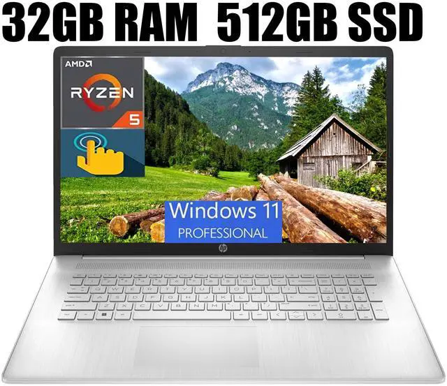 Main image of HP 17 Laptop, 17.3" HD Touchscreen, AMD Ryzen 5 7530U (6-Core) Processor, AMD Radeon Graphics, Wi-Fi 6, Bluetooth, Webcam, 32GB DDR4  512GB PCIe SSD, Windows 11 Pro