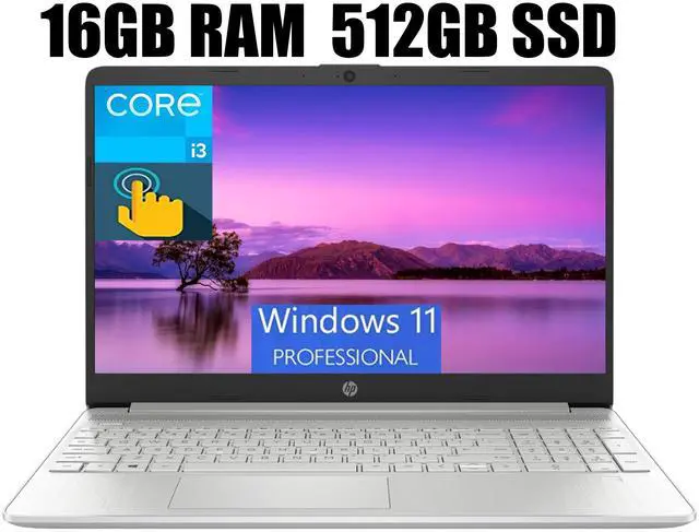 Main image of HP 15 Laptop, 15.6" HD Touchscreen, Intel Core i3-1215U 6 cores Processor, Intel UHD graphics, WiFi, Bluetooth, HDMI, USB-A&C, 16GB DDR4  512GB PCIe SSD, Windows 11 Pro