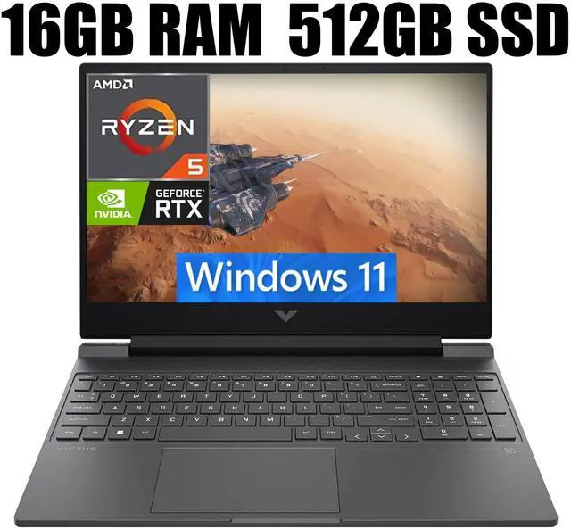Main image of HP Victus 15 Gaming Laptop, 15.6" FHD 144Hz Display, AMD Ryzen 5 7535HS 6 cores Processor, NVIDIA GeForce RTX 2050 4GB GDDR6, Backlit Keyboard, 16GB DDR5  512GB PCIe SSD, Windows 11