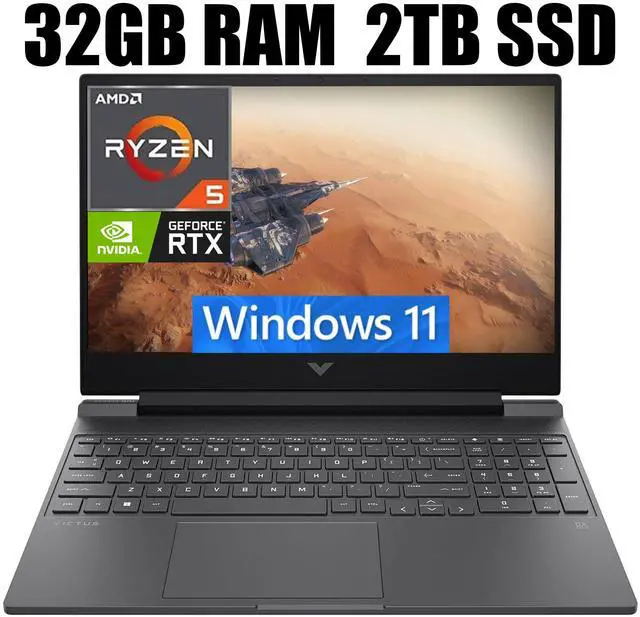 Main image of HP Victus 15 Gaming Laptop, 15.6" FHD 144Hz Display, AMD Ryzen 5 7535HS 6 cores Processor, NVIDIA GeForce RTX 2050 4GB GDDR6, Backlit Keyboard, 32GB DDR5  2TB PCIe SSD, Windows 11
