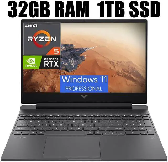 Main image of HP Victus 15 Gaming Laptop, 15.6" FHD 144Hz Display, AMD Ryzen 5 7535HS 6 cores Processor, NVIDIA GeForce RTX 2050 4GB GDDR6, Backlit Keyboard, 32GB DDR5  1TB PCIe SSD, Windows 11 Pro