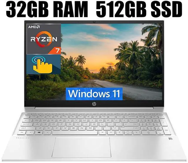 Main image of HP Pavilion 15 Laptop, 15.6" FHD Touchscreen, AMD Ryzen 7 5700U(8 Cores, Up to 4.3GHz) Processor, AMD Radeon Graphics, Backlit KB, WiFi 6, 32GB DDR4  512GB PCIe SSD, Windows 11