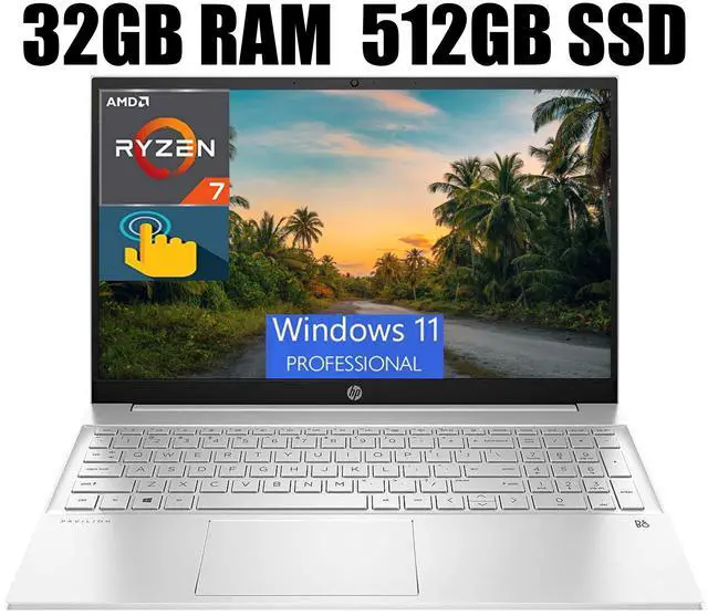 Main image of HP Pavilion 15 Laptop, 15.6" FHD Touchscreen, AMD Ryzen 7 5700U(8 Cores, Up to 4.3GHz) Processor, AMD Radeon Graphics, Backlit KB, WiFi 6, 32GB DDR4  512GB PCIe SSD, Windows 11 Pro