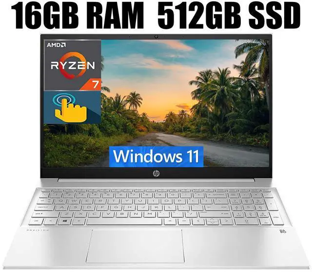 Main image of HP Pavilion 15 Laptop, 15.6" FHD Touchscreen, AMD Ryzen 7 5700U(8 Cores, Up to 4.3GHz) Processor, AMD Radeon Graphics, Backlit KB, WiFi 6, 16GB DDR4  512GB PCIe SSD, Windows 11