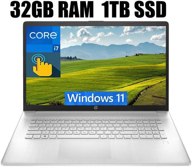 Main image of HP 17 Laptop, 17.3" HD+ Touchscreen, 13th Gen Intel Core i7-1355U 10 Cores Processor, Intel Iris Xe Graphics, Fingerprint Reader, Wi-Fi 6, Bluetooth 5, 32GB DDR4  1TB PCIe SSD, Windows 11