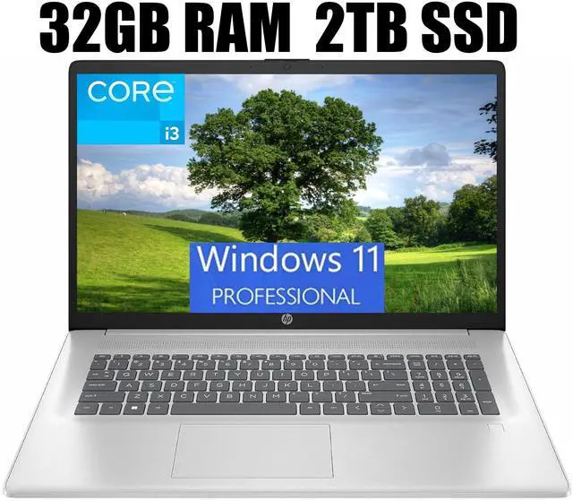 Main image of HP 17 Laptop, 17.3" FHD (1920 x 1080) Display, Intel Core i3-N305 8 Cores Processor, Intel UHD Graphics, Webcam, HDMI, Fingerprint Reader, Wi-Fi 6, 32GB DDR4  2TB PCIe SSD, Windows 11 Pro