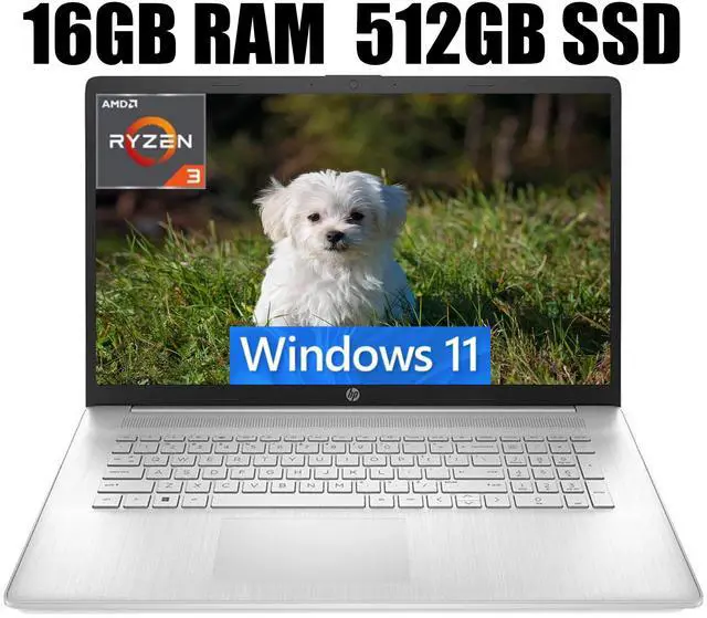 Main image of HP 17 Laptop, 17.3" HD+ (1600 x 900) Display, AMD Ryzen 3 7320U Quad-Core Processor, AMD Radeon Graphics, WiFi 6, HDMI, Numeric Keypad, 16GB DDR4  512GB PCIe SSD, Windows 11