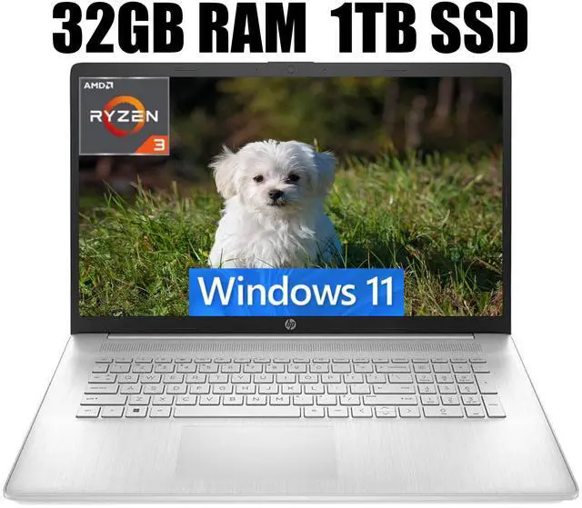 Main image of HP 17 Laptop, 17.3" HD+ (1600 x 900) Display, AMD Ryzen 3 7320U Quad-Core Processor, AMD Radeon Graphics, WiFi 6, HDMI, Numeric Keypad, 32GB DDR4  1TB PCIe SSD, Windows 11