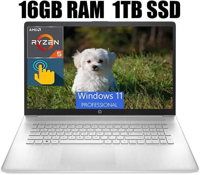 Main image of HP 17 Laptop, 17.3" HD Touchscreen, AMD Ryzen 5 5625U 6 Cores Processor, AMD Radeon Graphics, 802.11AC WiFi, Bluetooth 5.0, Webcam, 16GB DDR4  1TB PCIe SSD, Windows 11 Pro