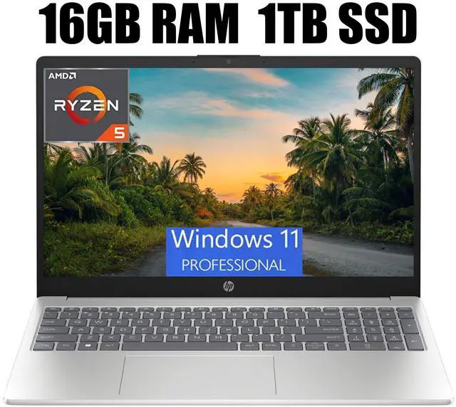 Main image of HP 15.6 Laptop, 15.6" FHD (1920 x 1080) Display, AMD Ryzen 5 7520U 4-Core Processor, AMD Radeon Graphics, Wi-Fi 6, Bluetooth 5.3, HD Camera, 16GB DDR4  512GB PCIe SSD, Windows 11