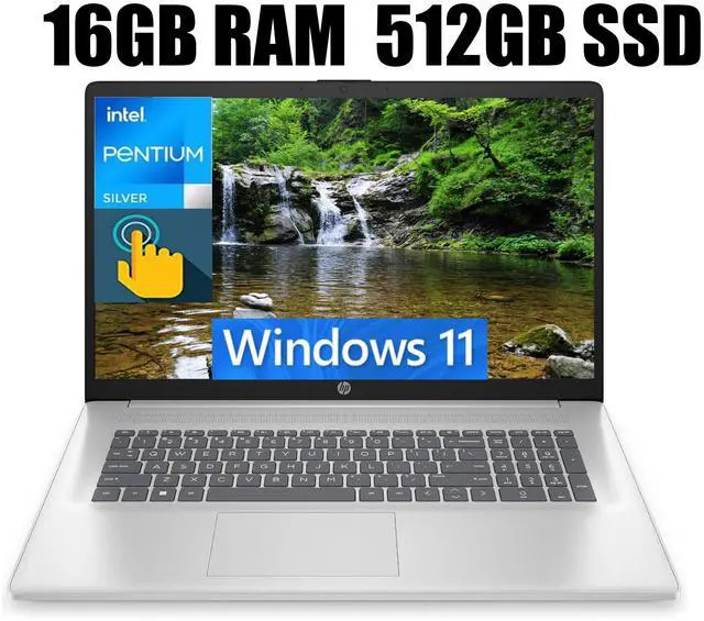Main image of HP 17 Laptop, 17.3" HD+ Touchscreen, Intel Pentium Silver N5030 4 cores Processor, Intel UHD Graphics, 802.11AC WiFi, Bluetooth 5.0, 16GB DDR4  512GB PCIe SSD, Windows 11