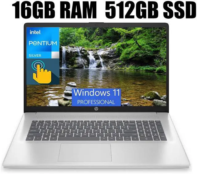 Main image of HP 17 Laptop, 17.3" HD+ Touchscreen, Intel Pentium Silver N5030 4 cores Processor, Intel UHD Graphics, 802.11AC WiFi, Bluetooth 5.0, 16GB DDR4  512GB PCIe SSD, Windows 11 Pro